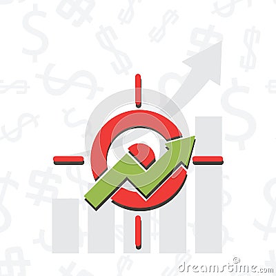 Upward chart with target symbol financial success abstract vector illustration. Vector Illustration