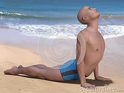 Upward-facing dog pose bald man Stock Photo