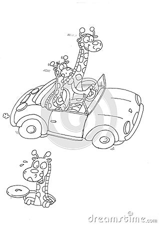 The upward giraffes a sports car chine coloring for kids Stock Photo