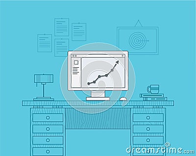Upward graph shown on the screen of office Vector Illustration