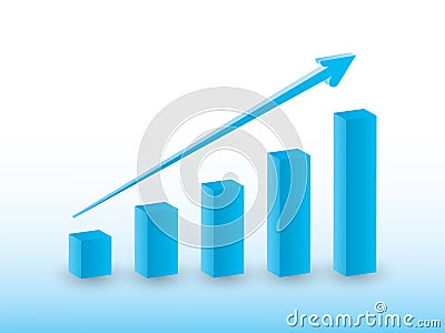 Upward trend of investment growth using bars and straight arrow sign for successful company vector illustration in blue color Vector Illustration