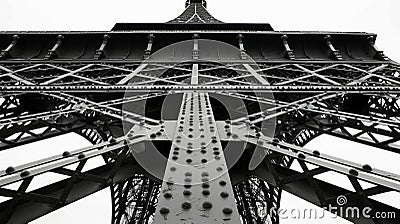 Upward View of an Iron Structure, Latticework with Rivets against Sky. Architecture, Engineering Stock Photo