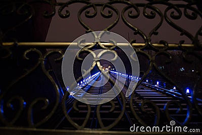 Trolley track lighted in blue Stock Photo
