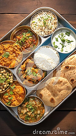 Upwas Thali traditional fasting food platter for Vrat occasions. Stock Photo