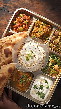 Upwas Thali traditional fasting food platter for Vrat occasions. Stock Photo