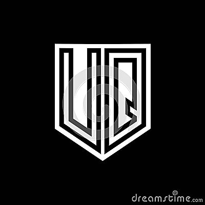 UQ Logo monogram shield geometric black line inside white shield color design Vector Illustration