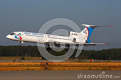 Ural Airlines Tupolev Tu-154M RA-85833 landing at Domodedovo international airport. Editorial Stock Photo