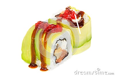 Uramaki maki sushi, two rolls isolated on white Stock Photo