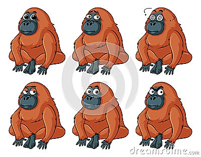 Urangutan with different emotions Vector Illustration