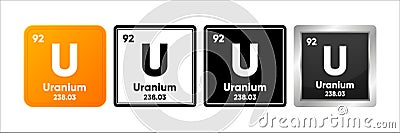 Uranium chemical element with 92 atomic number, atomic mass and electronegativity values. Periodic table concept. Logo Vector Illustration