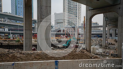 Urban aerial road construction site in Wuhan China Editorial Stock Photo