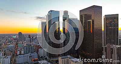 Urban aerial view of downtown Los Angeles. Panoramic city skyscrapers. LA background. Los Angeles city center. Editorial Stock Photo