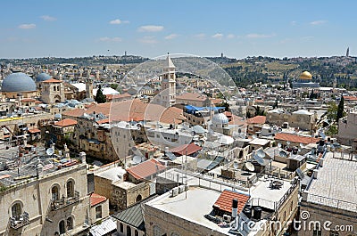 Urban aerial view of Jerusalem Old City - Israel Editorial Stock Photo