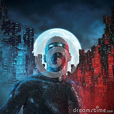 Urban android moon Cartoon Illustration