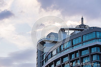 Urban background of modern architecture. Fragment of modern building on and dramatic sky Stock Photo