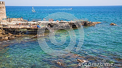 Urban beach in Syracuse city in Sicily Editorial Stock Photo