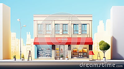 urban bright building shop background Cartoon Illustration