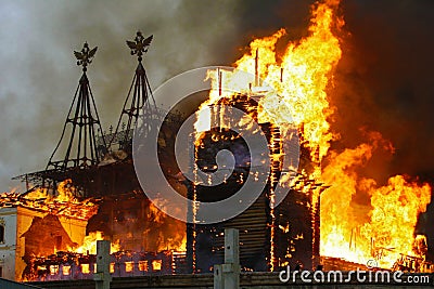 Urban building on fire Stock Photo