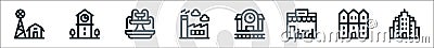 Urban building line icons. linear set. quality vector line set such as buildings, building, restaurant, train station, factory, Vector Illustration