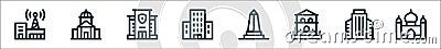 Urban building line icons. linear set. quality vector line set such as mosque, office building, house, obelisk, condo, police Vector Illustration