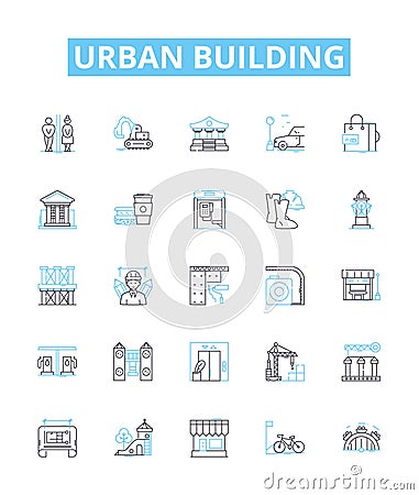 Urban building vector line icons set. Urban, Building, Architecture, Skyscraper, Tower, Structure, Blocks illustration Vector Illustration