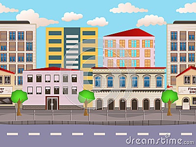 Urban buildings seamless background Vector Illustration