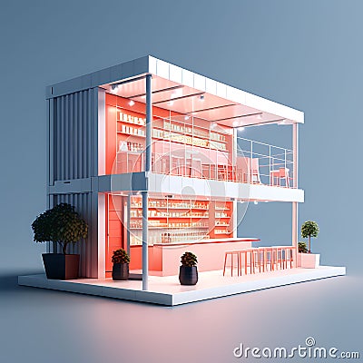 Urban Chic Oasis: Isometric View of Minimal Bar Container Store in 3D Rendering Architecture Stock Photo