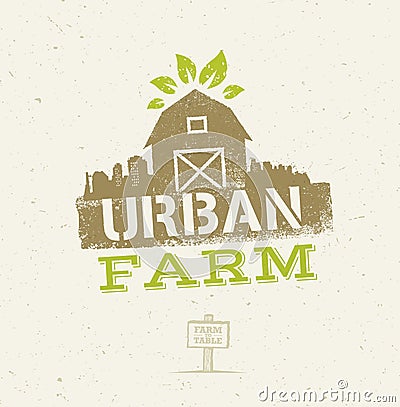 Urban City Farm Organic Eco Concept. Healthy Food Vector Design Element On Craft Paper Background Vector Illustration