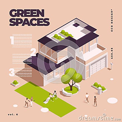 Urban City Green Spaces Eco Design Isometric Colored Composition Vector Illustration