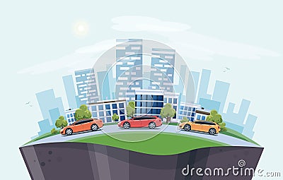 Urban City Landscape Street Road with Skyline on Globe Vector Illustration