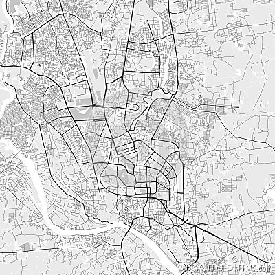 Urban city map of Dhaka. Vector poster. Black grayscale street map Vector Illustration