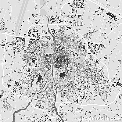 Urban city map of Parma. Vector poster. Black grayscale black and white street map Vector Illustration