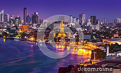 Chao Phraya River with Wat Arun, Bangkok,Thailand Stock Photo