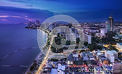 Urban city Skyline, Pattaya bay and beach, Thailand. Stock Photo