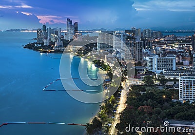 Urban city Skyline, Pattaya bay and beach, Thailand. Stock Photo