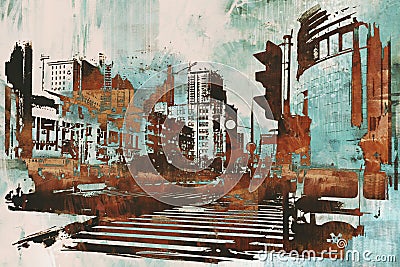 Urban cityscape with abstract grunge Cartoon Illustration