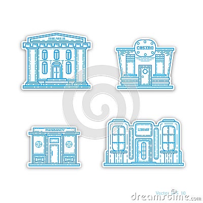 Urban commercial buildings, icons, vector Vector Illustration