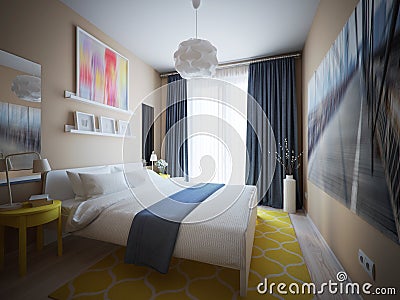 Urban Contemporary Modern Scandinavian Bedroom Stock Photo