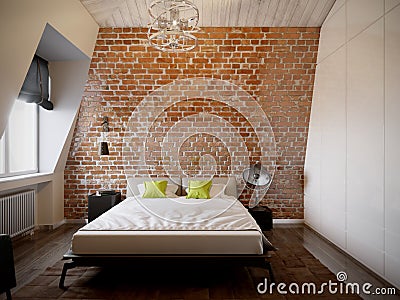 Urban Contemporary Modern Scandinavian Loft Bedroom Stock Photo