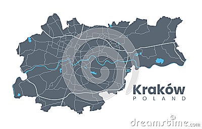 Urban Cracow map. City poster. Vector Illustration