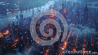 Urban data collection with IoT sensors for traffic, pollution, and weather on interactive map. Stock Photo