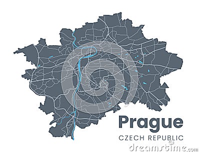 Urban detailed map of Praha, Czech Republic (Prague) Vector Illustration