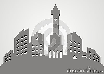 Urban developmen, group of houses and tower, gray Vector Illustration