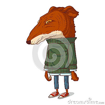 An Urban Dog Fellow, isolated vector illustration. Calm anthropomorphic casually dressed hound. A tranquil dog Vector Illustration