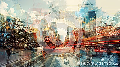 Urban Dreamscape, A Fusion of City Vibrance and Artistic Imagination Stock Photo