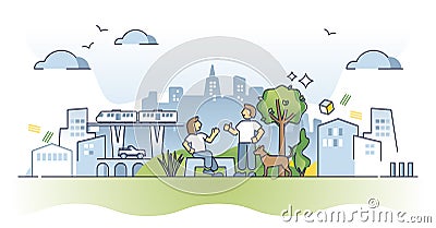 Urban ecology and human relationship with nature in city outline concept Vector Illustration