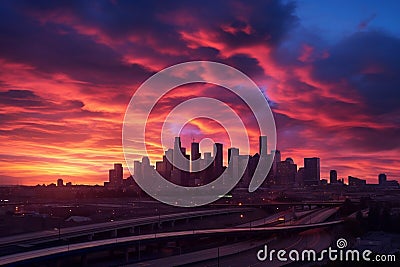 Urban Elegance: City Skyline at Sunset Downtown. Generative By Ai Stock Photo