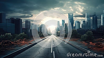 Urban empty road with cityscape. Generative AI Stock Photo