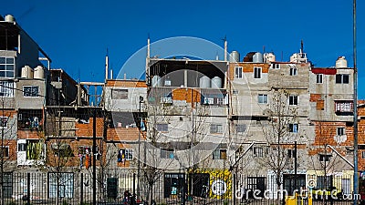 Urban farmhouse, details of superimposed houses Editorial Stock Photo