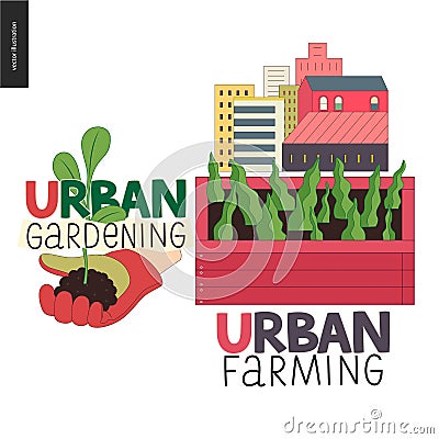 Urban farming and gardening logos Vector Illustration